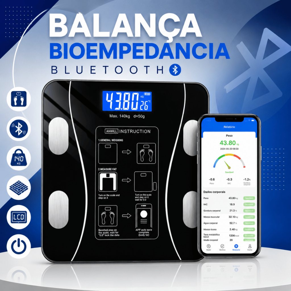 Balança Digital com Bioimpedância e Bluetooth