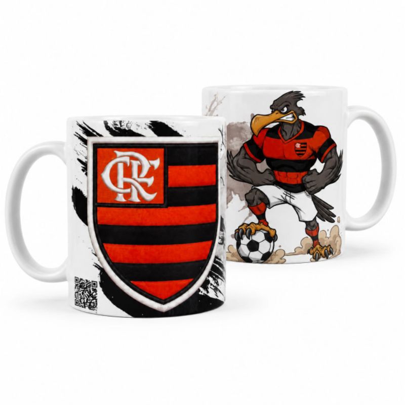 Caneca Porcelana Personalizada Flamengo com Qrcode com musy do timão
