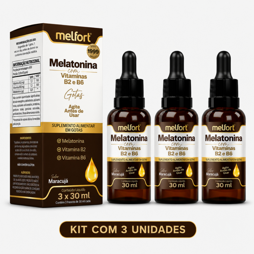 Kit Melatonina gotas 30ml c/ Vitamina B2 B6 Sabor maracujá Sublingual