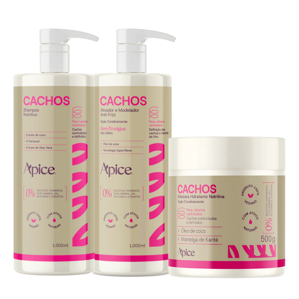 Kit Apse Cachos Com Shampoo, Ativador E Máscara (2500ml)
