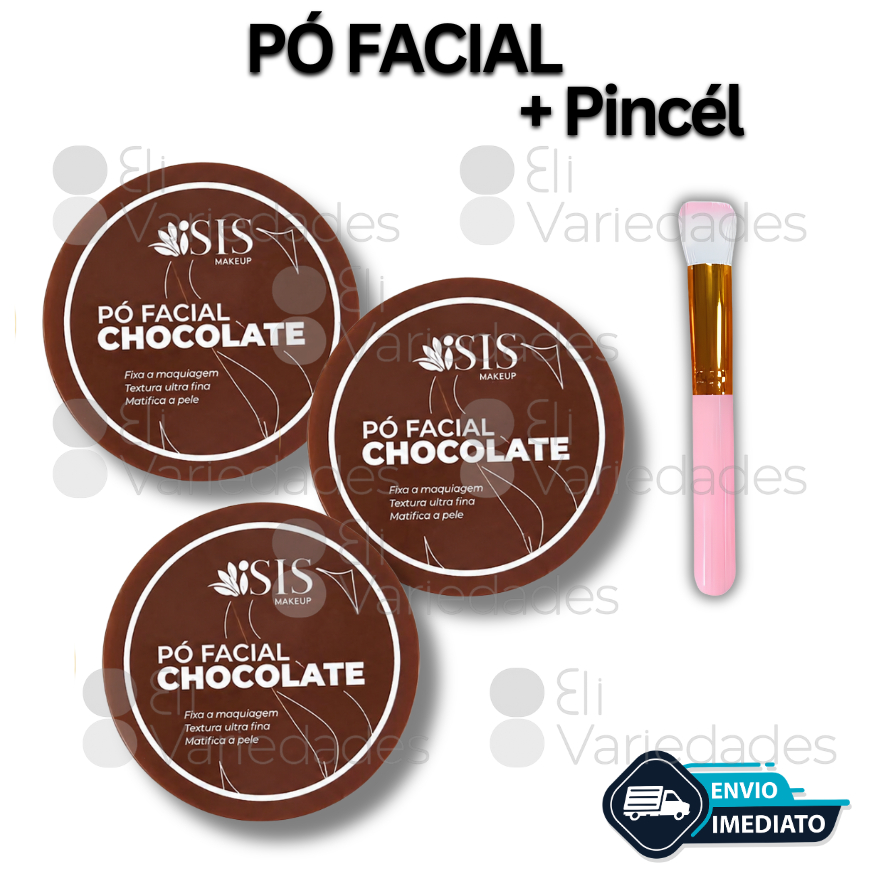Kit Po Facial Chocolate Matte E Pincel De Maquiagem 1 Ou 3 Unidades Atacado