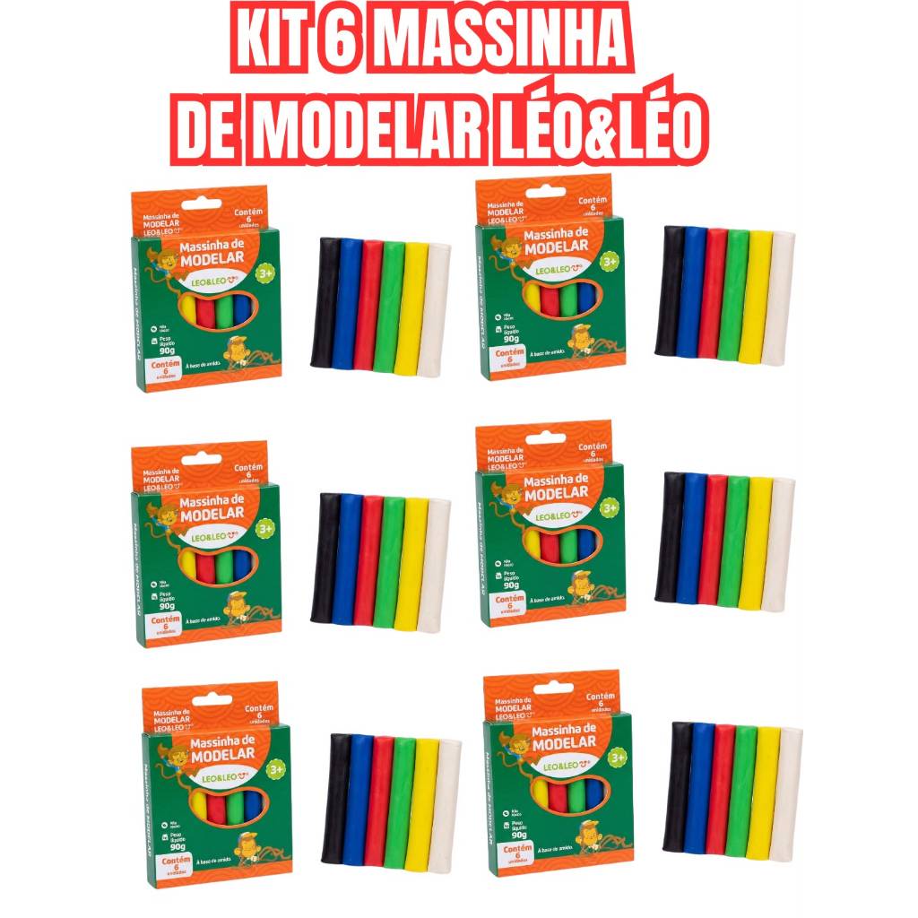 Kit 6 Massinhas de Modelar Leo & Leo Coloridas Brinquedo Educativo Infantil Papelaria Escolar