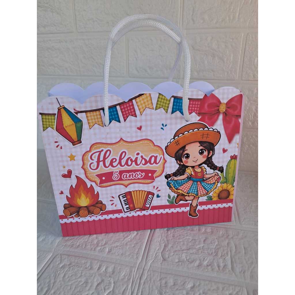 Pegue e Monte| Sacolinha Personalizada Arraiá menina | decoração Aniversário | Lembrancinha | Festa Junina