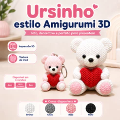 Ursinho 3D Estilo Amigurumi | Decoração Pet com opção Chaveiro | Bichinhos Colecionáveis