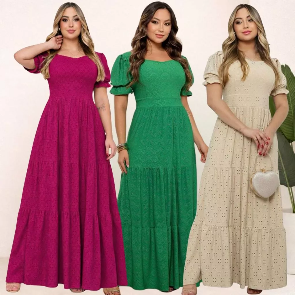 VESTIDO  LONGO TRÊS MARIAS  FEMININO LAISE  DE MALHA  COLORIDO