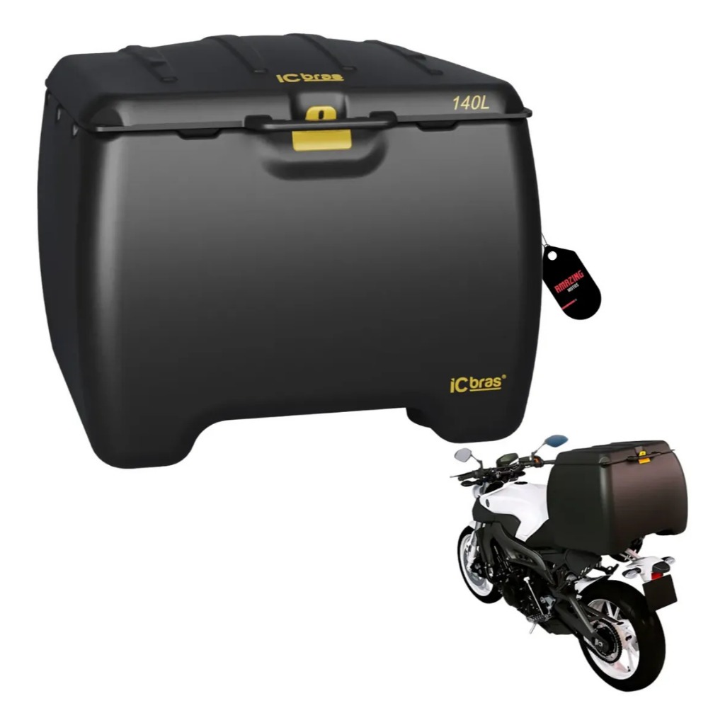 Baú iCbras Moto Delivery 140L Plástico Preto com Tampa Preta
