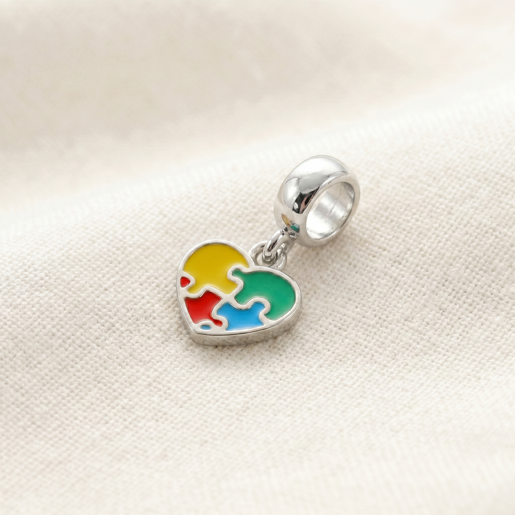 Pingente Para Bracelete Berloque Coração Autismo Anti Alergico Ouro18k Prata925