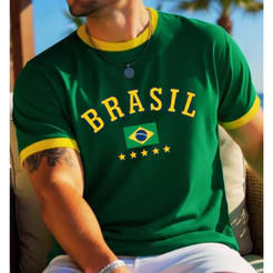 Camiseta Brasil Masculina Copa 2026 Algodão Premium Azul Verde Pomoção