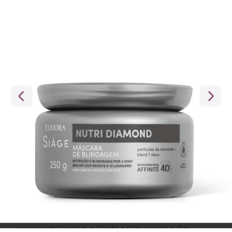 Máscara Capilar de Brilho Siàge Nutri Diamond 250g