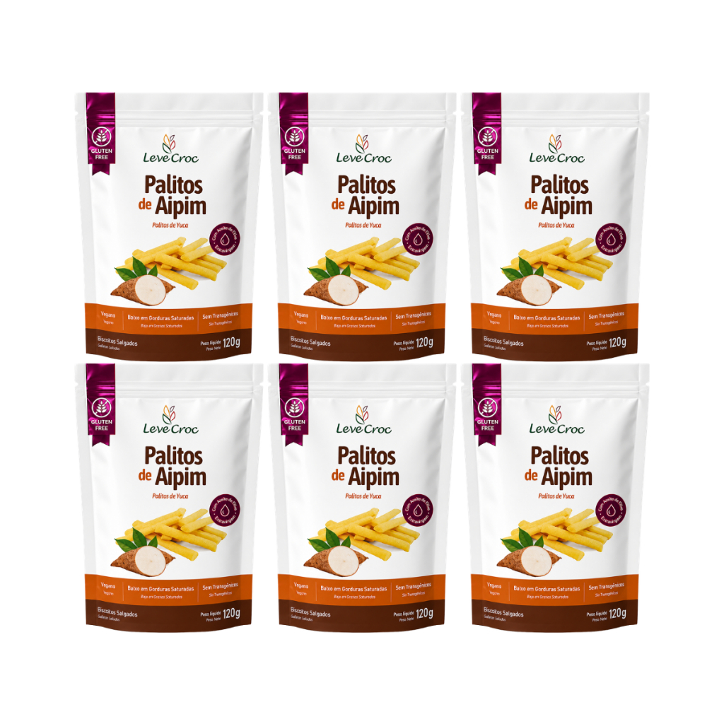 Kit 3 Palitos Salgados de Aipim Sem Glúten 120g Leve Croc 🌿