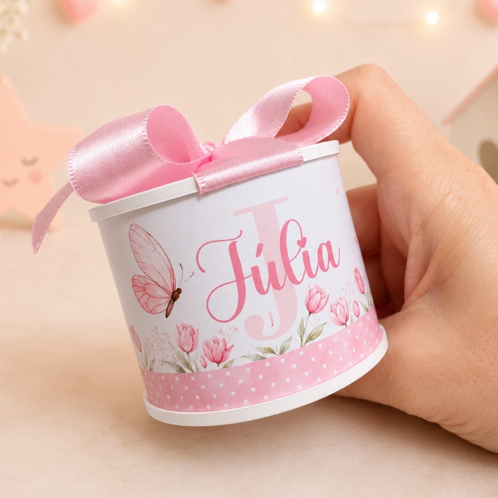 KIT TUBOLATA PERSONALIZADA 5X6 FLORES BORBOLETAS - Lembrancinha Chá de Bebê |Maternidade |Batizado|Aniversário | Menina