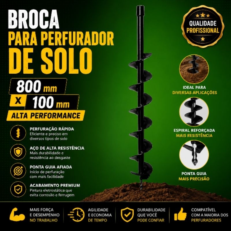 Broca para perfurador de solo 800 mm x 100 mm**