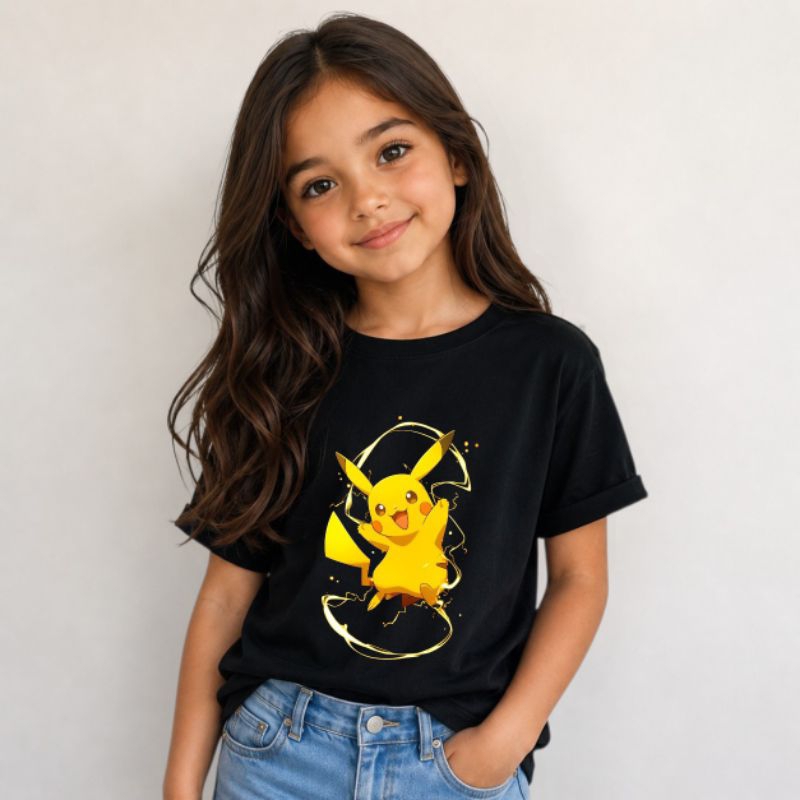 camiseta infantil picachu desenho filme menina menino algodão blusa juvenil criança tamanho 2 ao 14