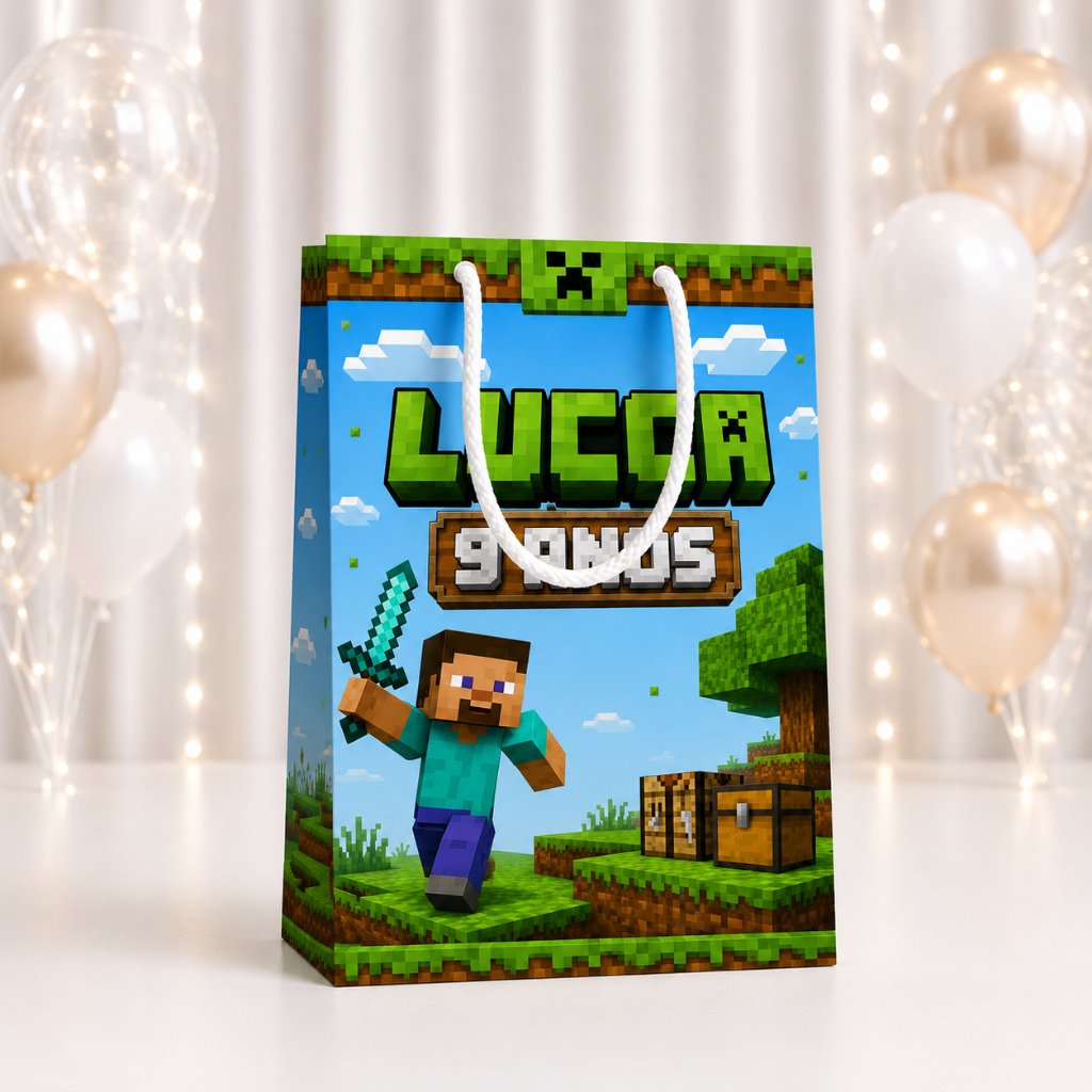 Sacolinha Personalizada P MINECRAFT= Personalizados /Lembrancinha de Festa / - SACOLINHA SURPRESA- PEGUE E MONT