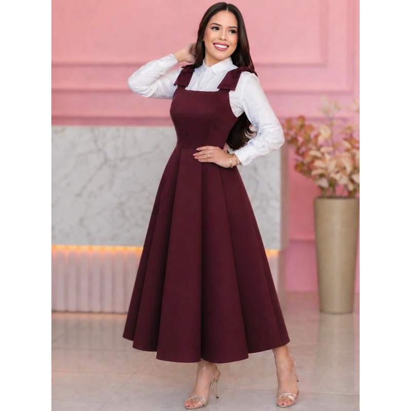 VESTIDO Midi Salopete somente vestido Moda Feminina Moda Evangélica Moda Fashion Moda Jovem Vestido Luxo Midi Evangelico