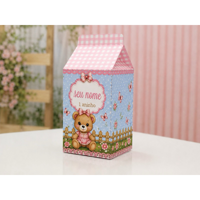Kit 10 a 40 Caixinha Milk Ursinha Personalizada Festa Lembrancinha Impressa para Montar