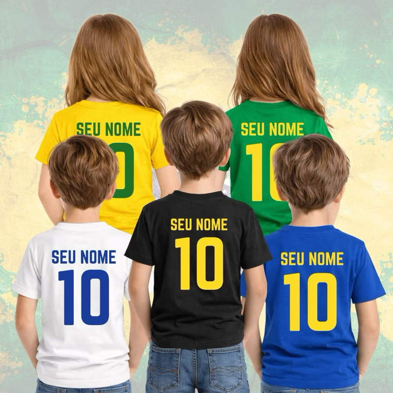 Camiseta Do Brasil Infantil Unissex Estampa Personalizada Malha Algodão Confortáve