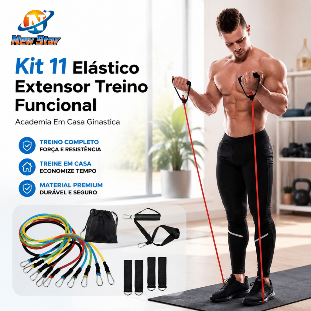 New Star Kit 11 Elástico Extensor Treino Funcional Academia Em Casa Ginastica