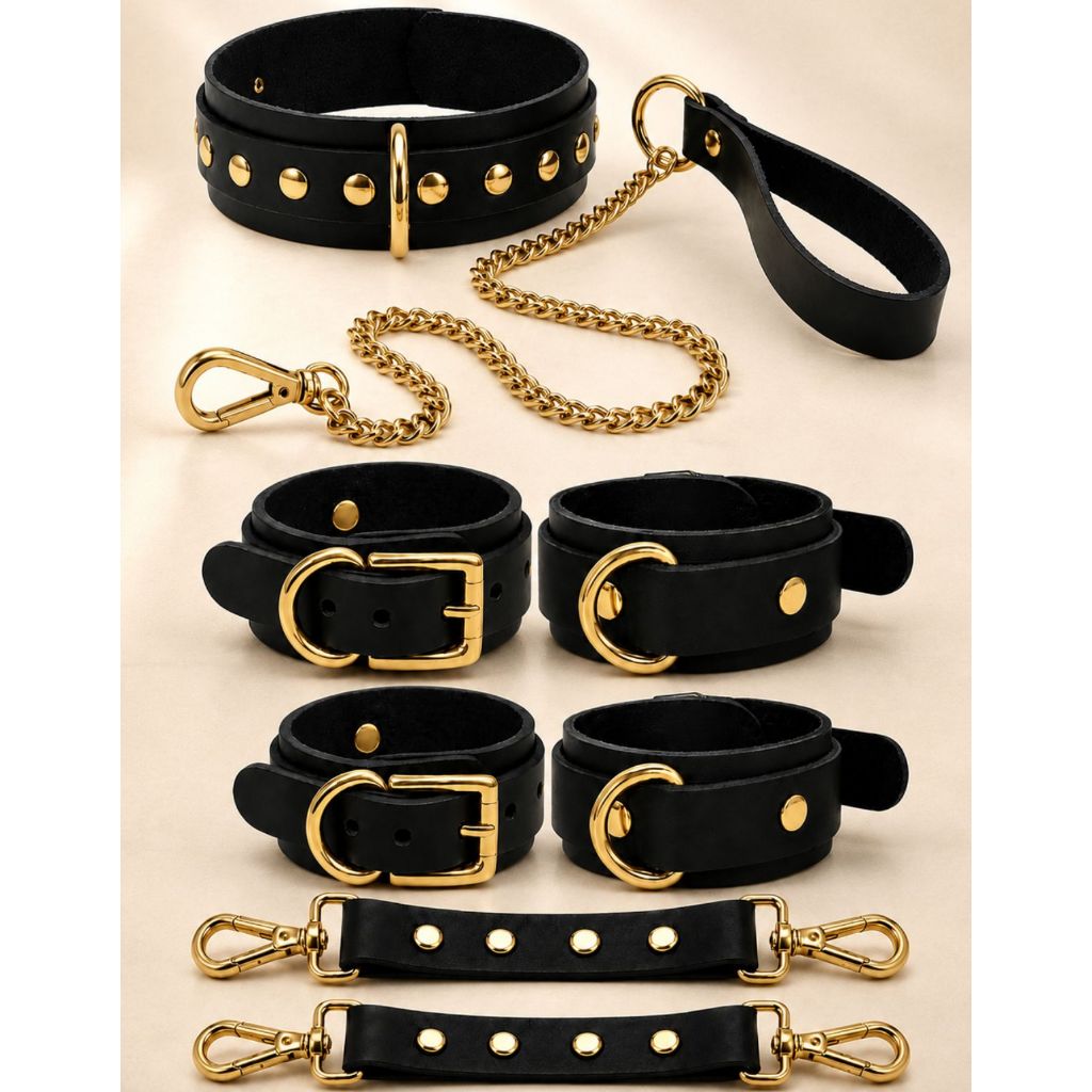 Conjunto Erótico Couro Legítimo Fetiche Submisso Dominação Sensual Acessórios Sado