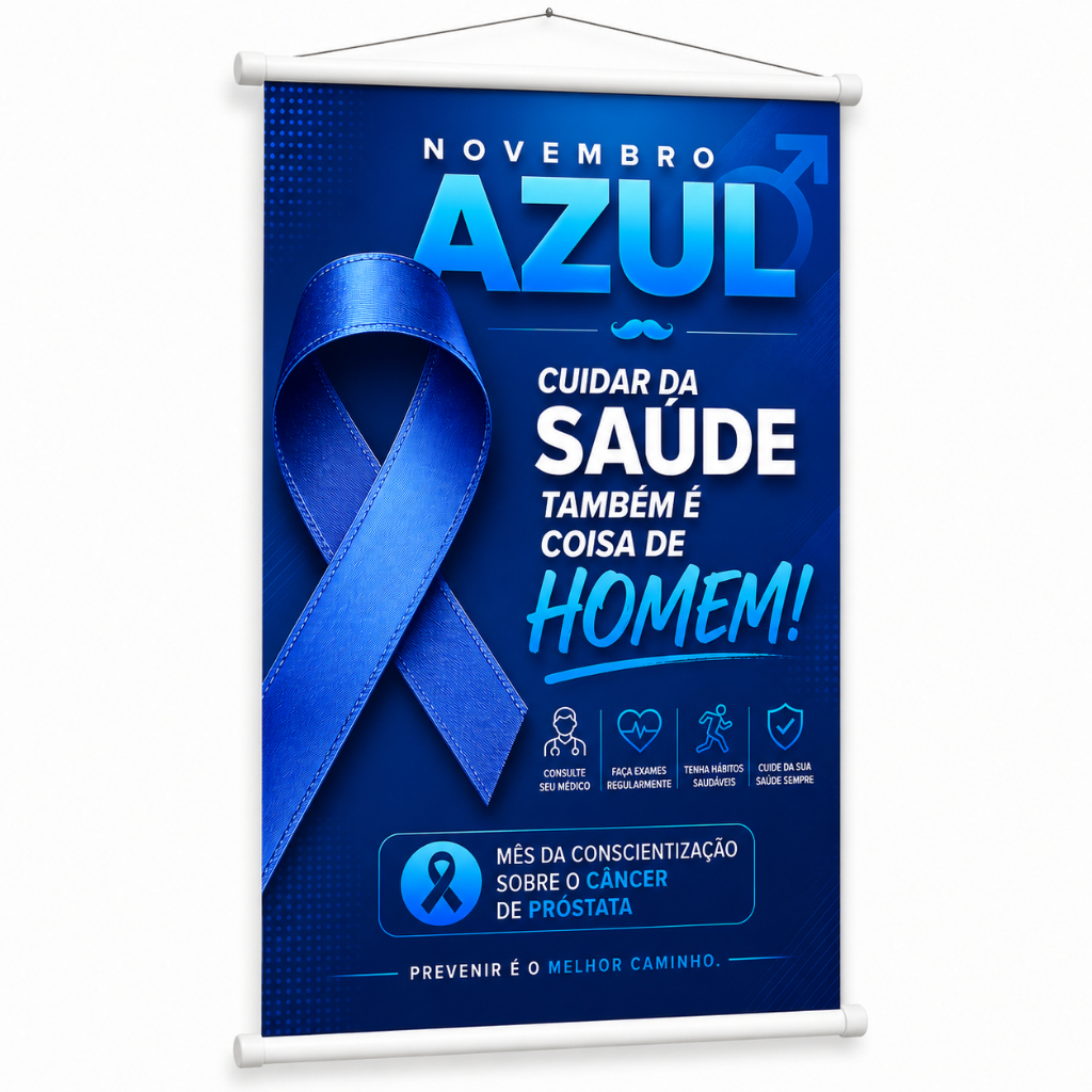 Banner Novembro Azul Saúde do Homem Campanha Prevenção produzido em lona. Cartaz Hospital UBS Empresa Clínicas Pub1151
