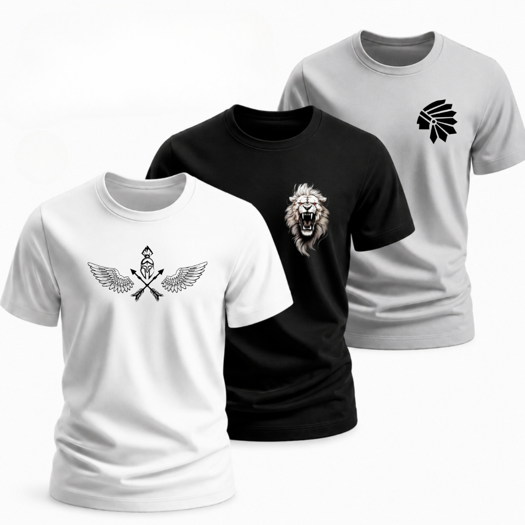 Kit 3 Peças Camisa Algodão T-shirt Camiseta Masculino Premium Casual Básica