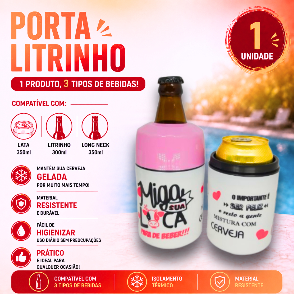 Porta Lata 3x1 Suporte Cerveja Long Neck Litrinho Miga