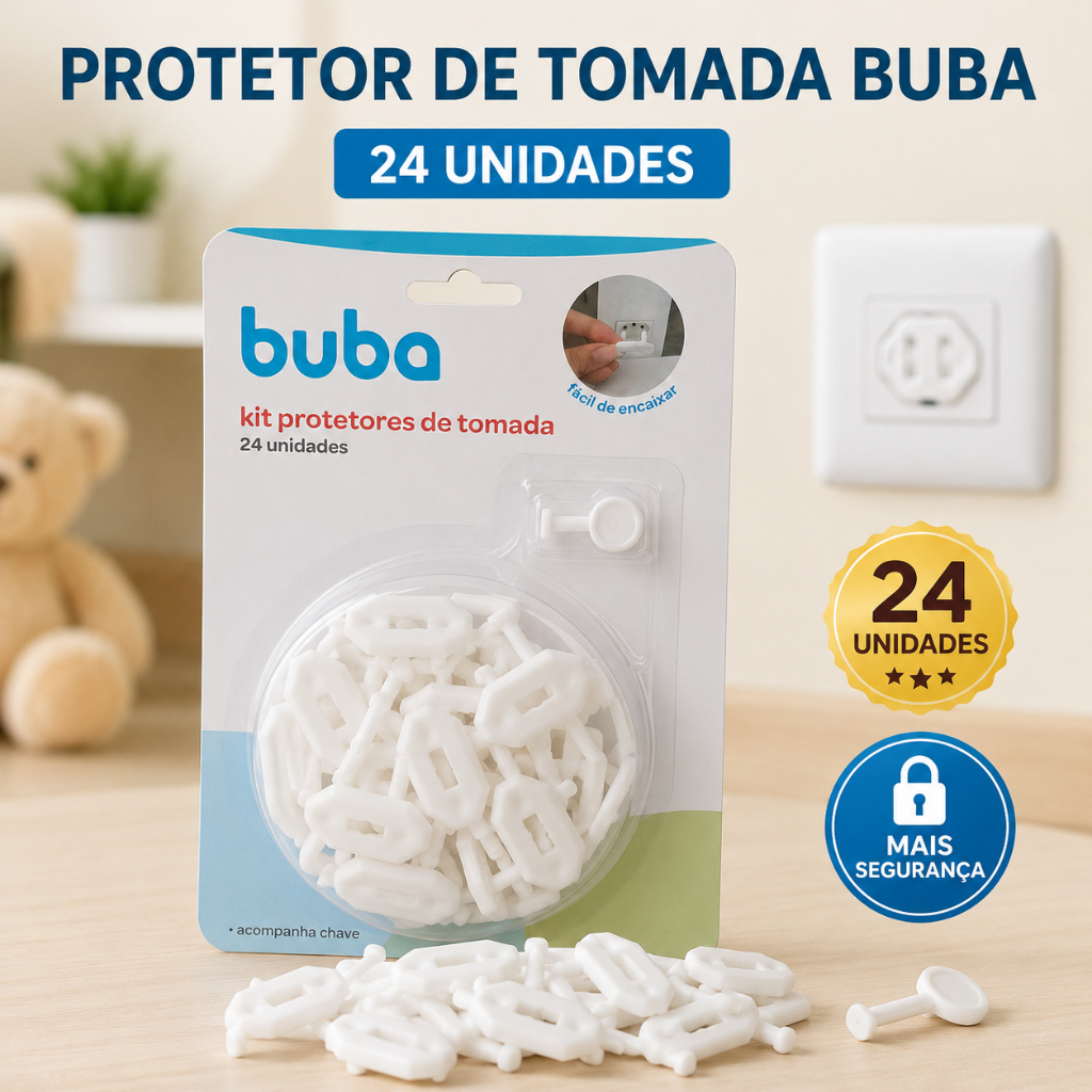 Kit protetores de tomada com 24 unidades - Segurança para seu bebê - Buba