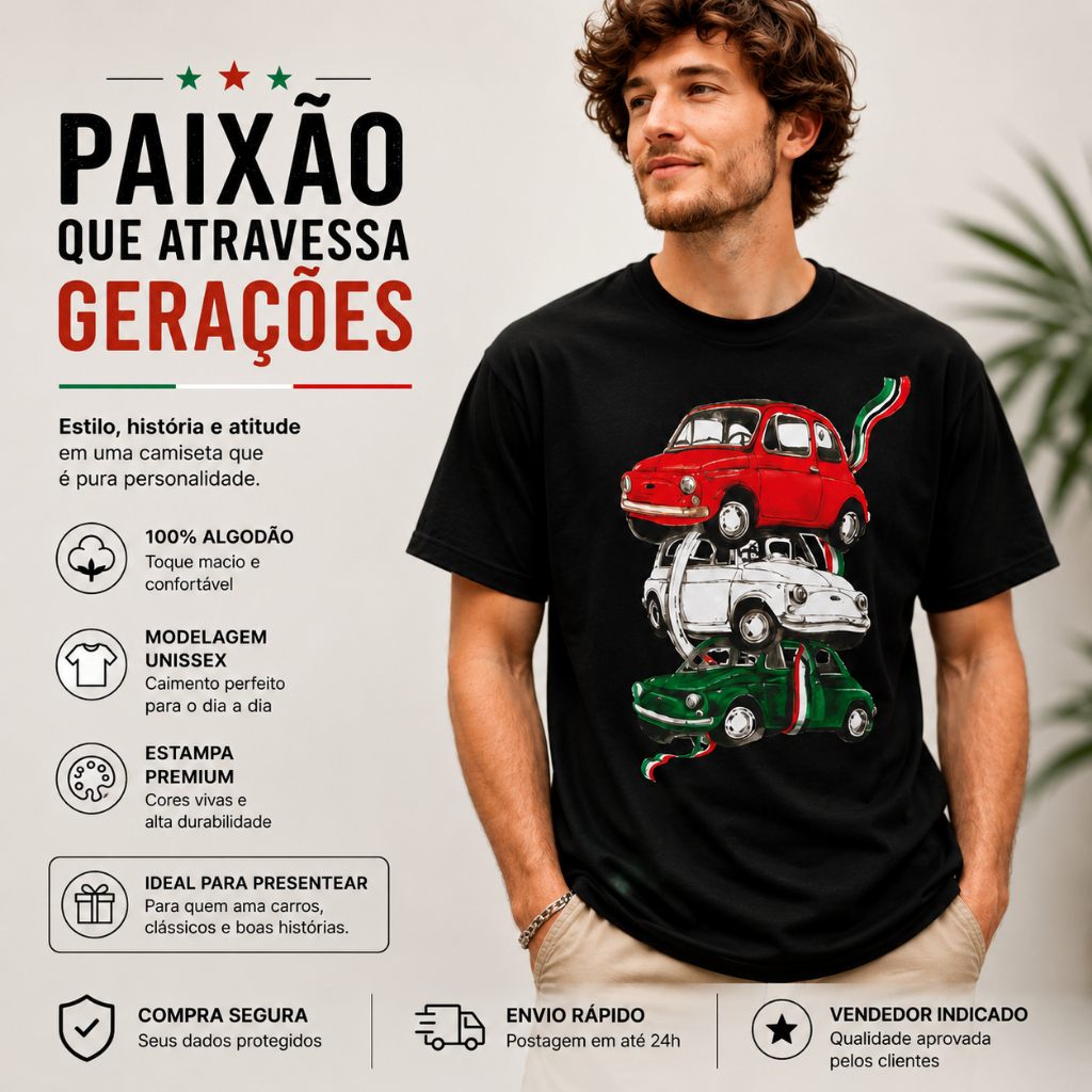 Camiseta Clássicos Vintage Preta Masculina Carro Antigo 100% Algodão