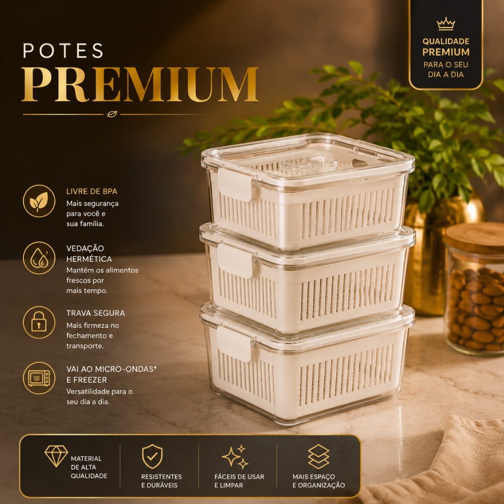 Potes De Geladeira Multiuso Organizadores Acrilico 1360ml Herméticos Cesto Escorredor Slim Alimentos