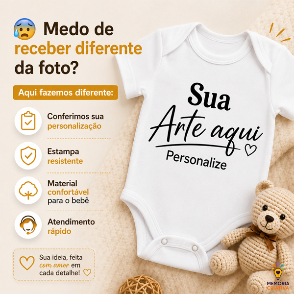 Kit Com 2 Body Bebê Personalizado Premium Sua Arte Aqui Presente Criativo e Fofo Criamos sua Arte — imagem 2 de 2