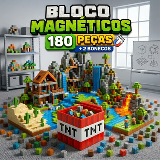 Kit 180 Blocos Magnéticos Mine para Montar Brinquedo Educativo para Crianças Desenvolve C…