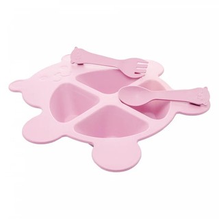 Conjunto de Prato com 2 Talheres de Bambu e PP Baby Bear Rosa
