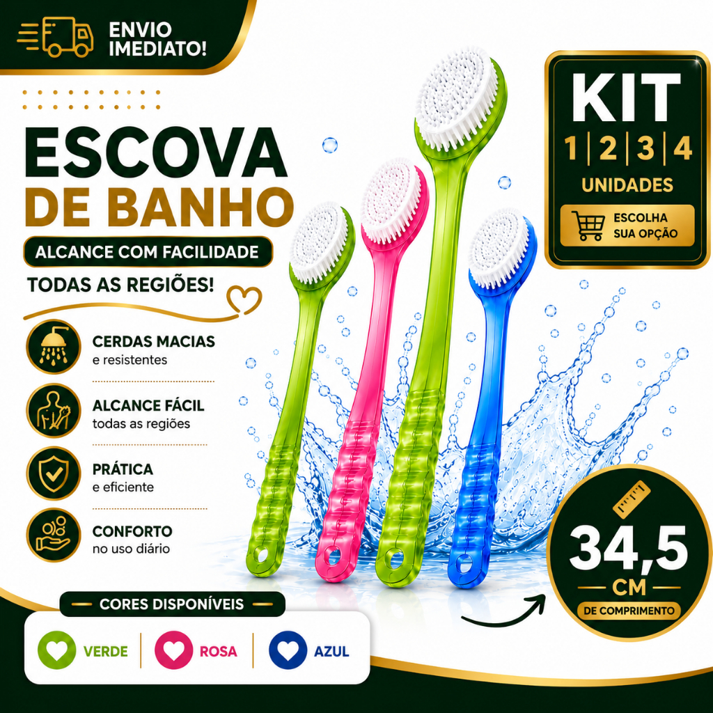 Escova De Banho 1/2/3/4 Corporal Cabo Longo 34,5cm Massageadora Esfoliante Limpeza Das Costas Cerdas Macias