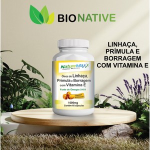 Linhaça Dourada Prímula Borragem Vitamina E Ômegas-3-6-9 ÓleoBio Softgel 1000mg 60 Cáps- Menopausa -  - BIONATIVE
