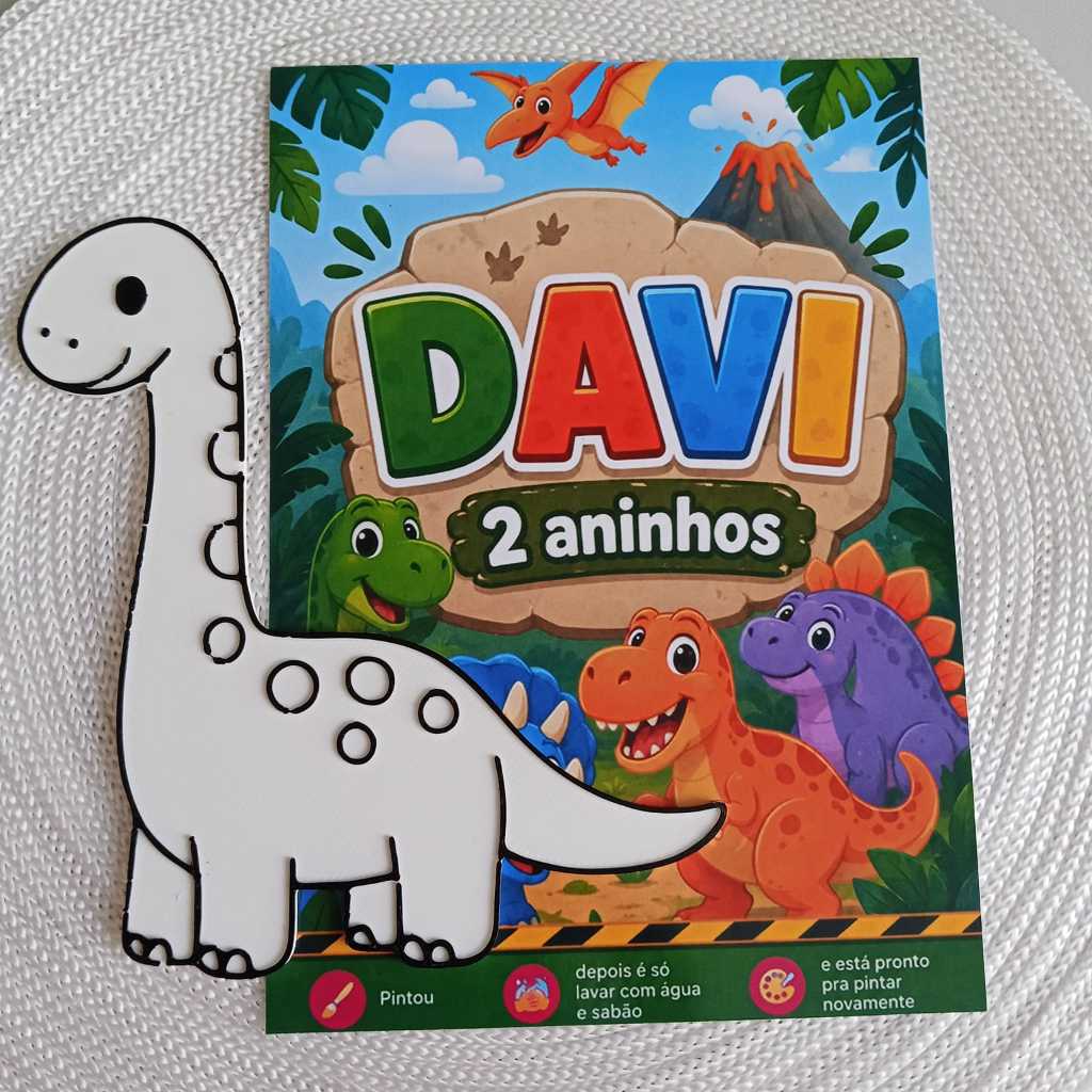 Kit Colorir Dinossauro Personalizado 3D Lembrancinha Infantil Com Canetinhas