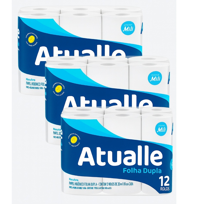 PAPEL HIGIENICO ATUALLE FOLHA DUPLA    COM 12  24 OU 36 ROLOS  20 X 10  SUPER MACIO