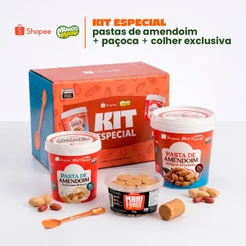 Kit 02 Pasta de Amendoim Integral e Chocolate Branco + Paçoca Collab Mundo Mani e Shopee