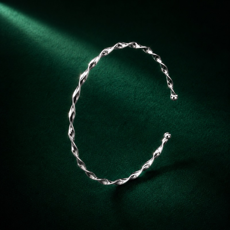 Bracelete Prata 925 Torcido Regulável Elegante