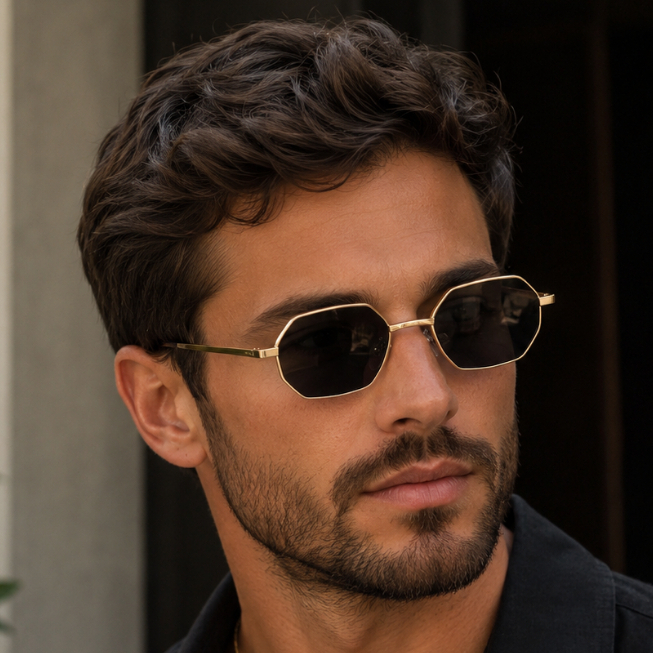 Óculos de Sol Hexágono Hexagonal Retro Preto Masculino e Feminino Proteção UV400 Luxo Premium Envio Imediato