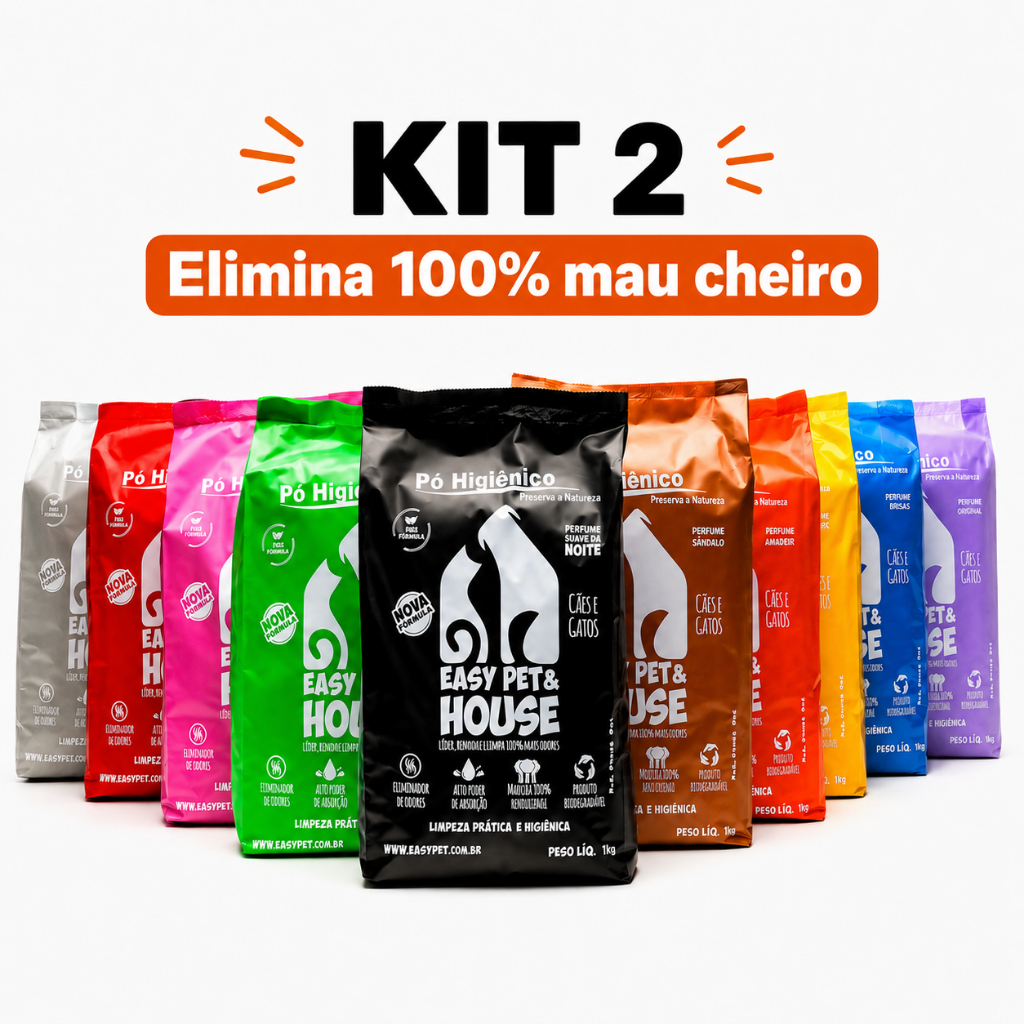 Kit 2 Pó Higiênico Easy Pet Eliminador Odores Limpeza à Seco Gatos Cães