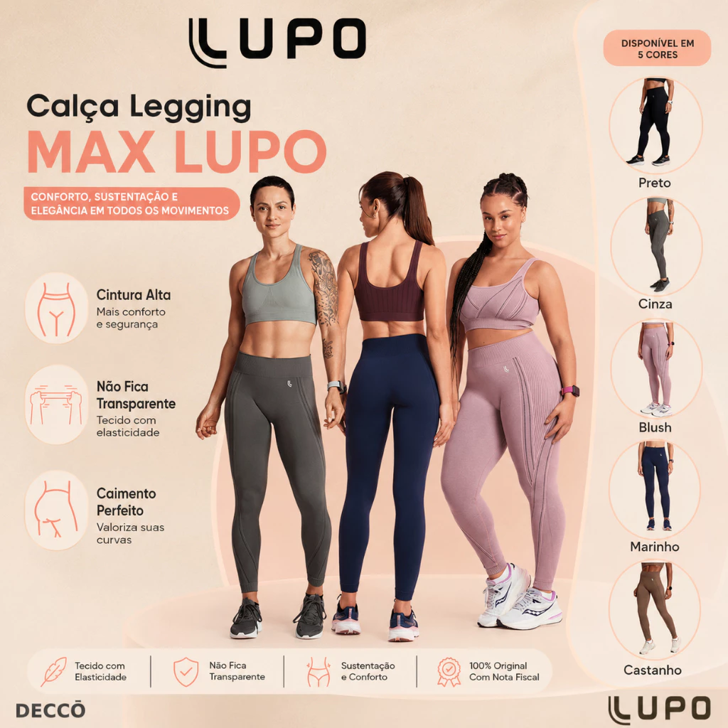 Calça Leg Legging Max Lupo Sport Tecnologia Sem Costura Seamless Dry para Treino de Alto Rendimento — imagem 1