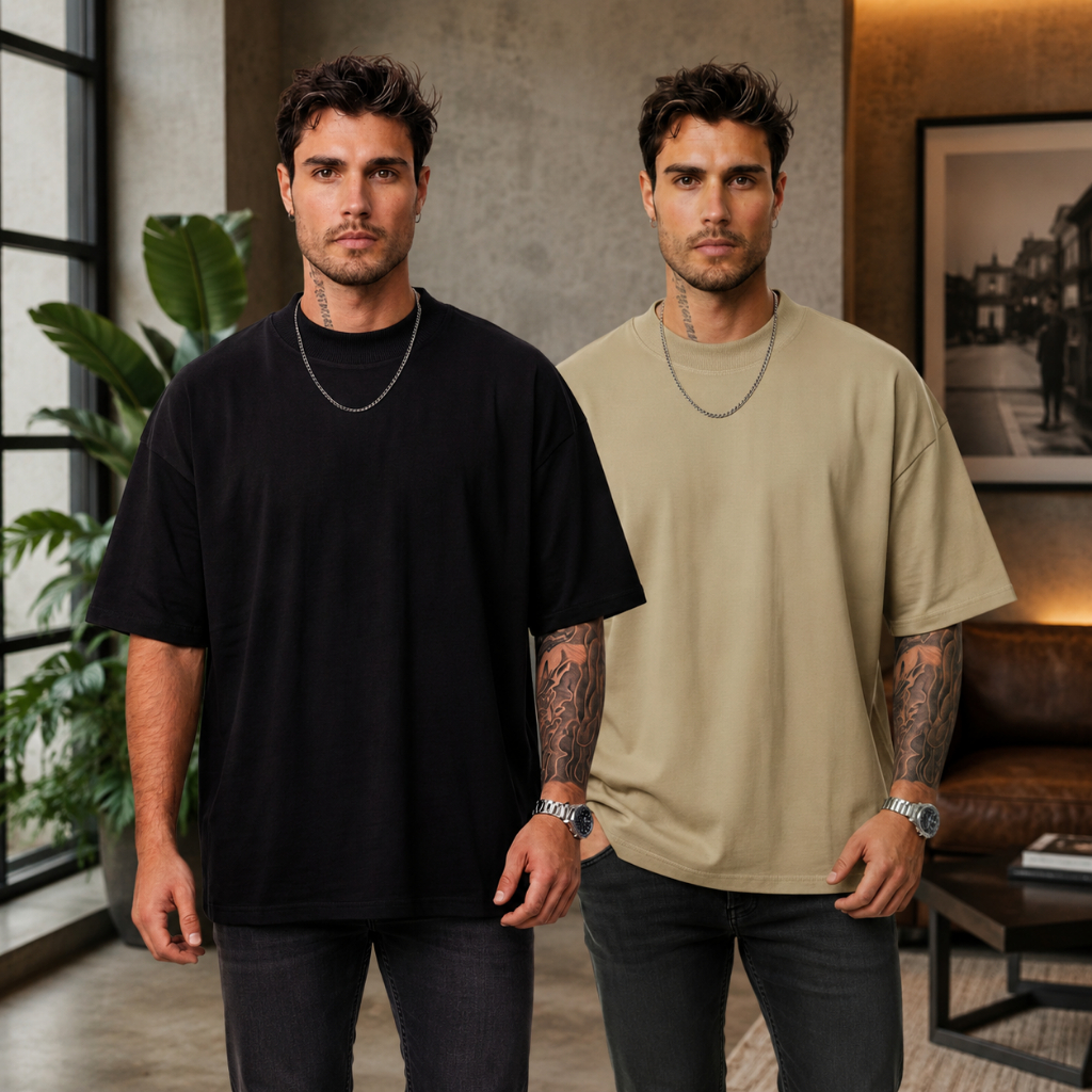 Kit 2 Camiseta Oversized Masculina 100% Algodão Premium Gola Canelada Treino Academia Treino Academia