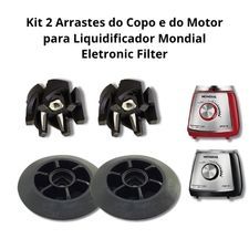 Kit 2 Arrastes do Motor e do Copo para Liquidificador Mondial L60 L66 Peça Reposição