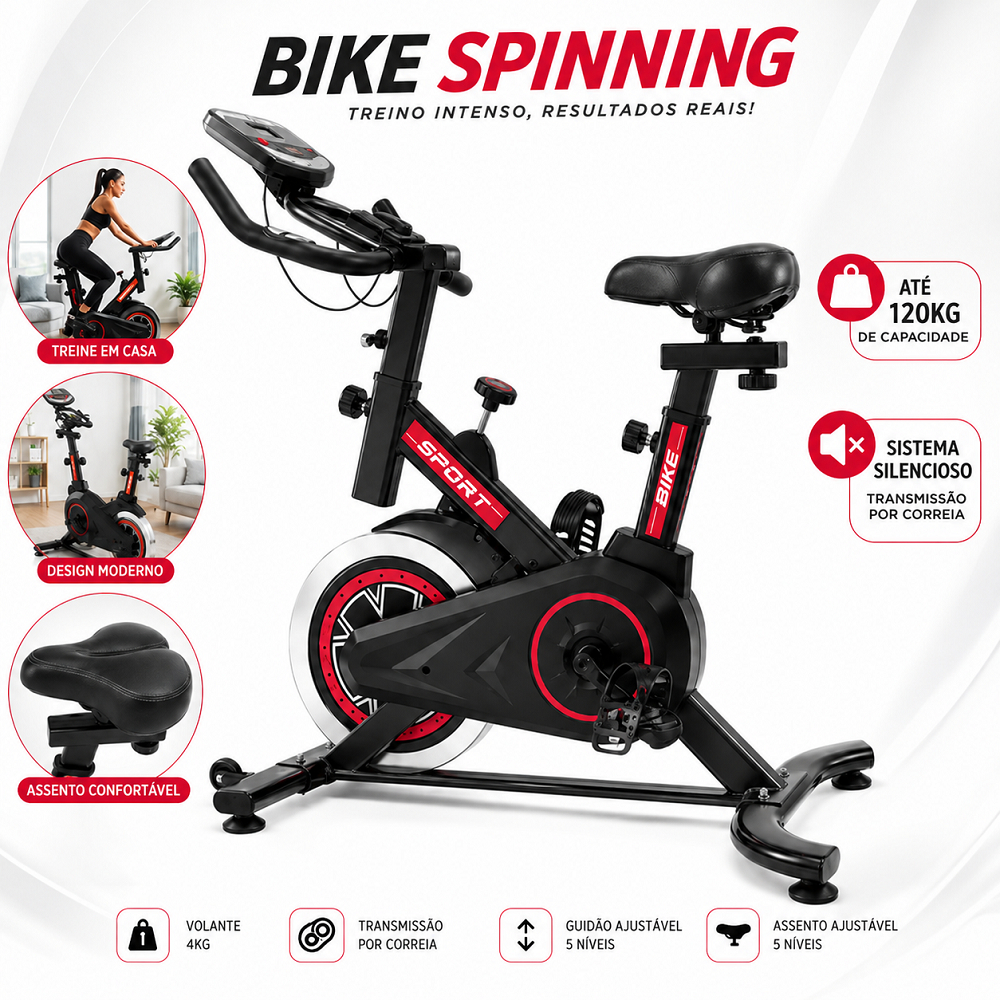 Bicicleta Spinning Ergométrica Academia Fitness Profissional Silenciosa Ajustável Até 120kg Bike Indoor