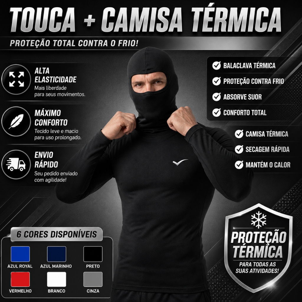Kit Touca Ninja Balaclava  UV 50+ Camisa Térmica