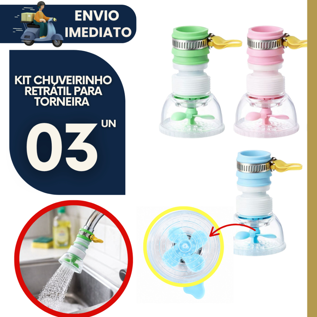 Kit 3 Bico de Torneira Chuveirinho 360° Universal Cozinha Econômico Giratório Arejador de Torneira