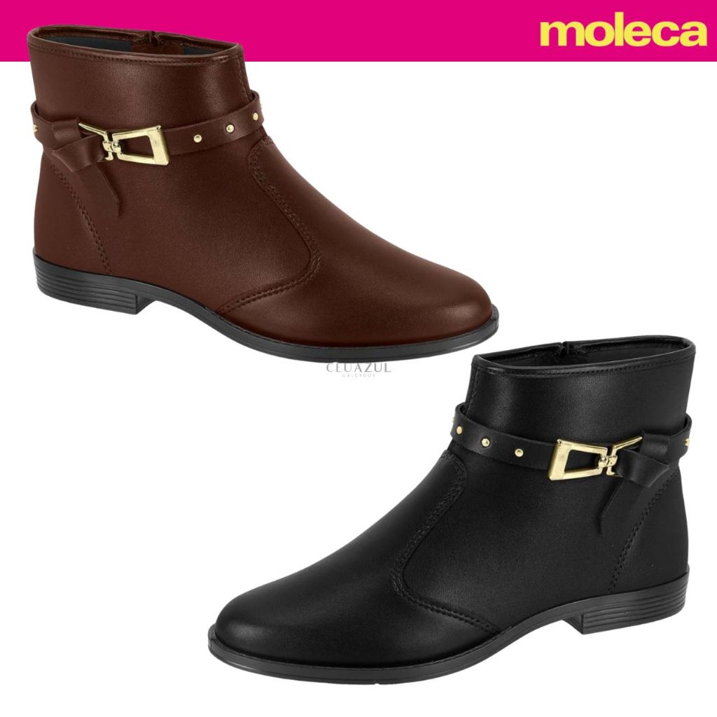 Bota Feminina Moleca Cano Curto Salto Baixo Fivela Dourada Original