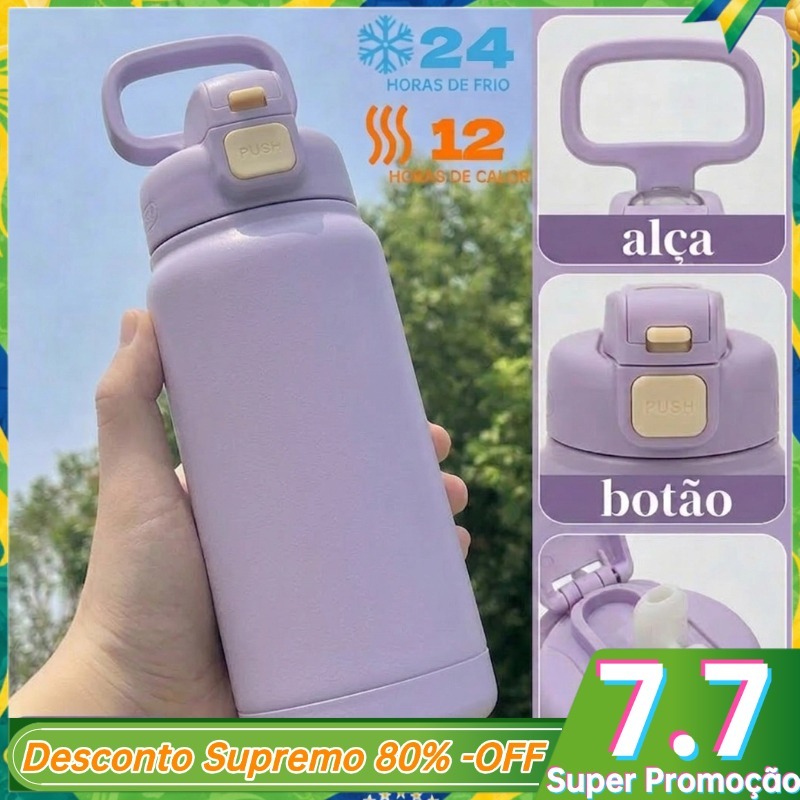 Garrafa Térmica 800ml inox Quente e Frio Alça Com palhinha Alça Copo térmico premium-XR-73