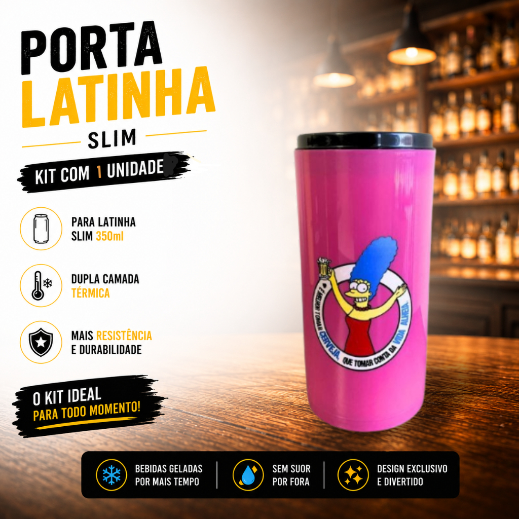 Porta Lata Fina Slim 350ml Suporte Cerveja Térmico  Marge Simpson Personalizados