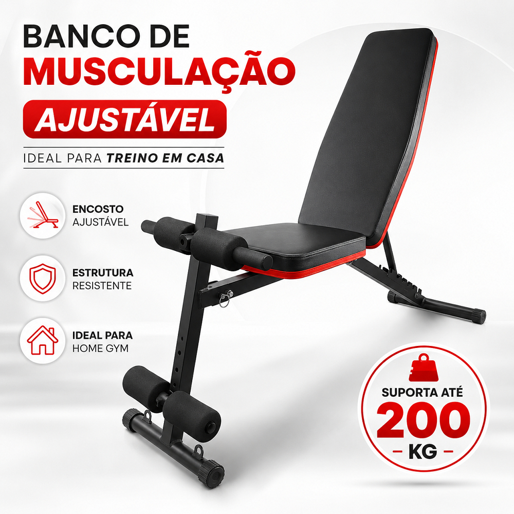 Banco Ajustável Para Exercícios Musculação Dobrável Supino Treino Academia Residencial Suporta Até 200kg Estrutura Aço